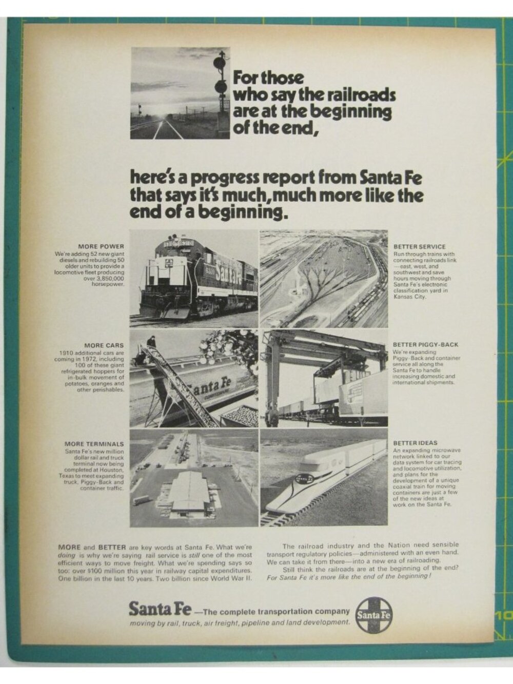 Print Ad Santa Fe Railway Progress Report Vintage 1972 Railroad Transportation